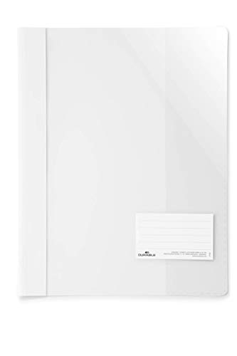 Durable 269002 Clear View Cartellina Per Documenti Perforati F.To A4, Pressino Ferma Fogli Ad Aghi, Bianco, Confezione Da 25 Pezzi