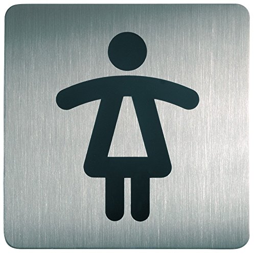 Durable 495623 - Pittogramma Quadrato Adesivo, Con Simbolo Serigrafato Wc Donne, In Acciaio Inossidabile, Argento Metallizzato
