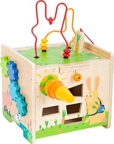 Small Foot 11732 Dado Lepre, Giocattolo Per La Motricità In Legno Con Cinque Lati Sui Quali Giocare, A Parti Toys, Colore Bianco