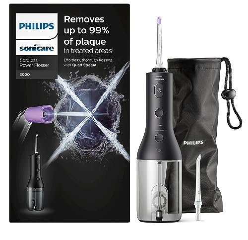 Philips Sonicare Irrigatore Orale Power Flosser 3000 Cordless - Per Denti E Gengive - Nero (Modello Hx3826/33)
