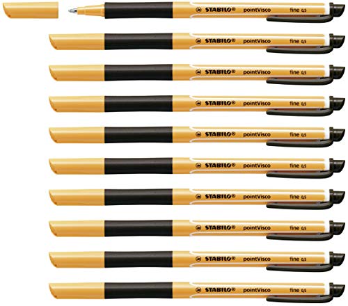 Penna Roller A Inchiostro Gel - Stabilo Pointvisco - Confezione Da 10 - Nero