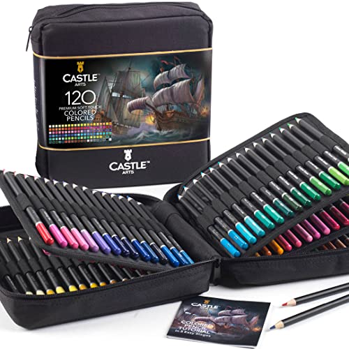 Castle Art Supplies Set 120 Matite Colorate Con Anima Morbida Per Artisti, Professionisti E Coloristi Adulti, In Custodia Cernierata Facile Trasporto