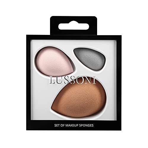 T4B Lussoni Set 3 Pezzi Spugnette A Goccia Make Up Large, Medium, Mini Beauty Blender Trucco Viso Professionale, Varie Misure