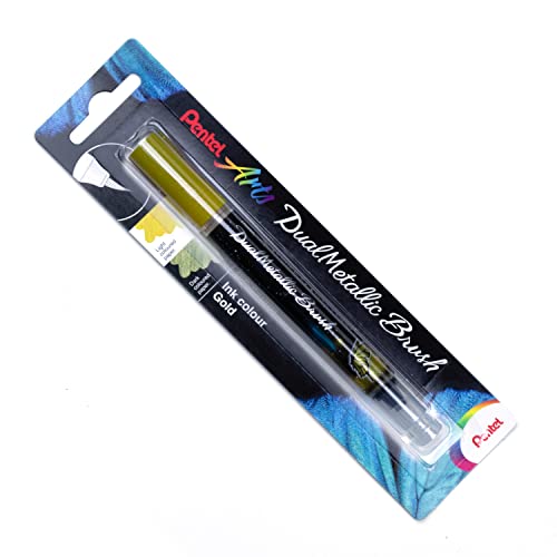 Pentel Xgfh Dual Metallic Brush, Pennello Con Inchiostro Doppio Colore Oro + Oro Metallizzato 1 Pz