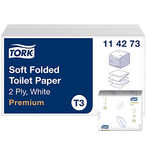Tork 114273 Carta Igienica Intercalata Extra Soft Premium, Compatibile Con Sistema T3, 2 Veli, 30 Conf. X 252 (7560 Fogli), Colore Bianco