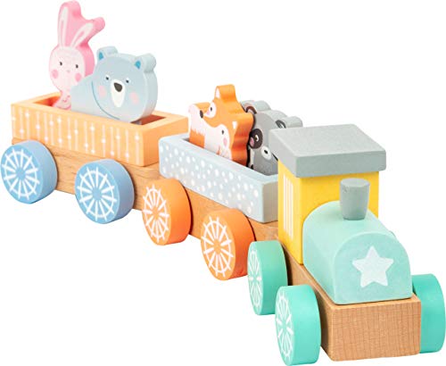 Small Foot Small Foot-11470 Ferrovia Pastello, Legno Classico Con Figure Di Animali Carini A Colori Giocattoli, Multicolore, 11470