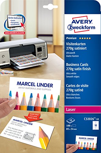 Avery Zweckform Quick & Clean Visitenkarten, 10 Blatt, 100 Pezzi
