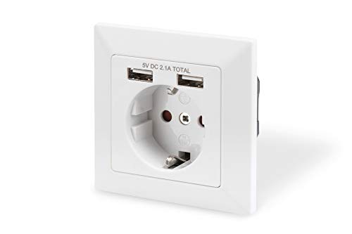 Digitus - Presa Con Contatto Di Protezione, 2 Usb, Usb Ges. Potenza 5 V 2,1 A, Ingresso: Ac 250 V 50 Hz, Ral 9003 Bianco., (Da-70613)