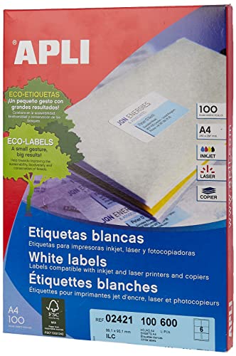 Apli 707611 - Confezione Da 100 Etichette Bianche Per Stampante 99.1X93.1