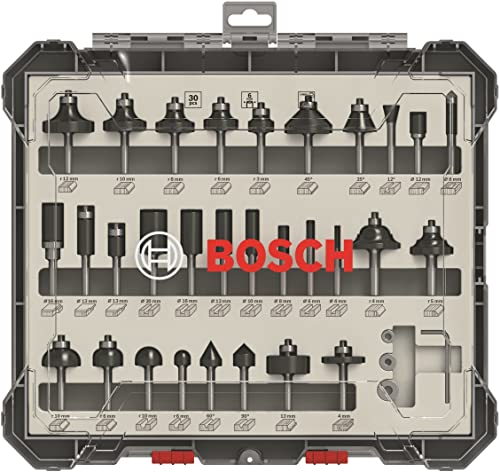Bosch Accessories Set Frese Da 30 Pz. Miste (Per Legno, Accessorio Fresatrici Verticali Con Codolo Di 6 Mm)