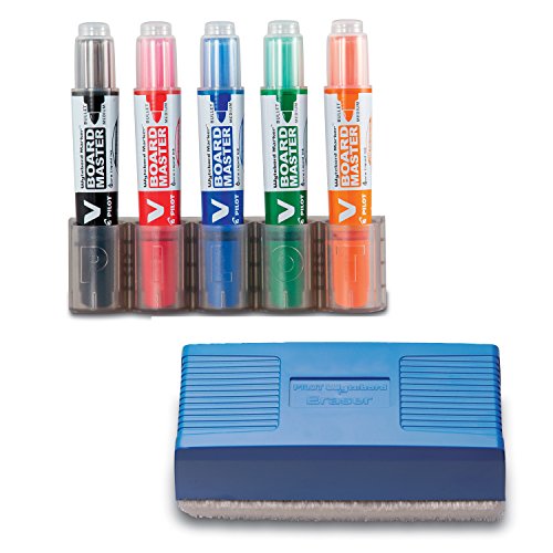 Pilot, Astuccio Da 5 Pennarelli Per Lavagna Bianca V-Board Master, Marker In Plastica Riciclata Begreen, Nero, Blu, Rosso, Verde, Arancione, Pennarell