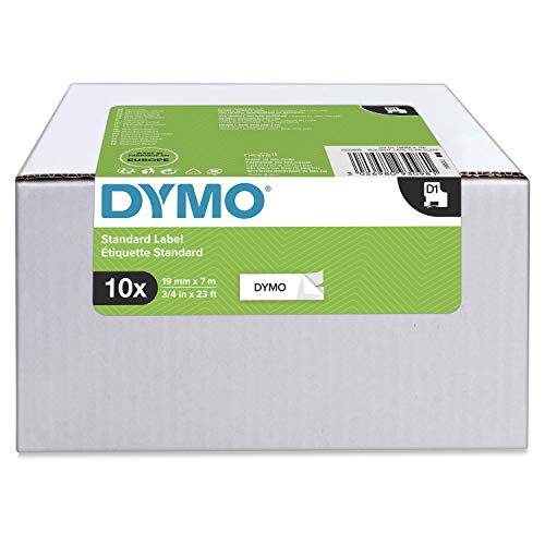Dymo D1 Etichette Autoadesive Per Stampanti Labelmanager, Rotolo Da 19 Mm X 7 M, Stampa Nero Su Bianco, 10 Pezzi
