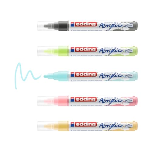 Edding 5100 Marcatore Acrilico, Giallo,Blu,Verde,Rosato,Grigio, Cf.5(Pastello) Marcatori A Vernice Acrilica, Punta Tonda 2-3Mm, Pennnarello Acrilico P
