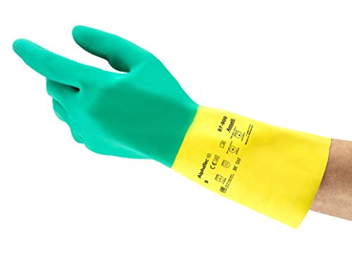 Ansell Alphatec 87-900 Guanti Chimici Da Lavoro, Resistenza Alle Sostanze Chimiche, Robusto E Di Lunga Durata, Floccatura Di Cotone, Guanto Donna E Uo