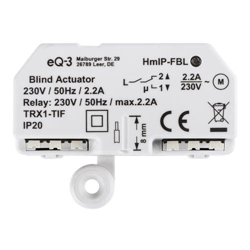 Homematic Ip Smart Home 151398A0C Hmip-Fbl Attuatore Per Tende Controllo Digitale Di 1 Tenda O Tenda Esterna, Controllo Tramite App Alexa E Google Ass