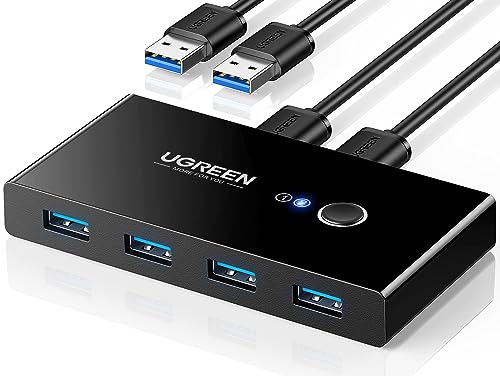 Ugreen Usb Switch, 2 In 4 Out, Usb 3.0, Commutatore Usb 2 Ingressi 4 Uscite Per Mouse, Tastiera, Scanner, Stampante, Chiavetta, Hard Drive, 2 Cavi Usb