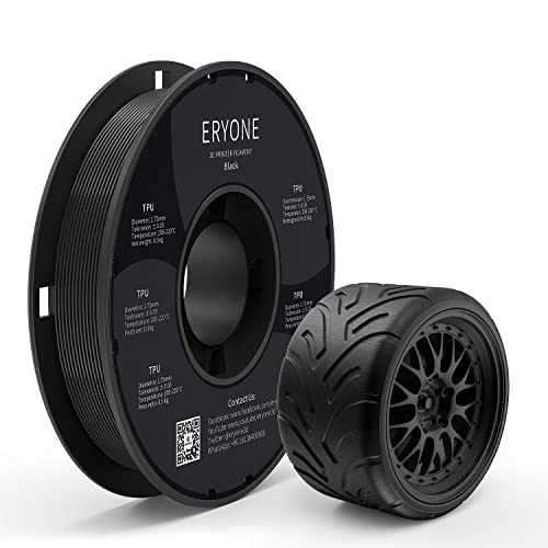 Eryone Tpu Filament 1.75Mm, 3D Drucker Filament Tpu 0.5Kg 1 Spool, -0.05Mm, 95A, Nero