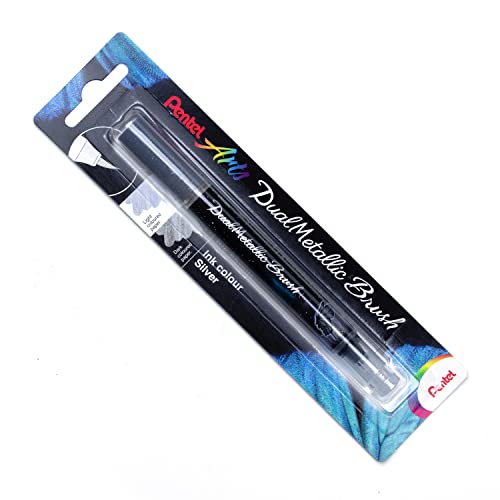 Pentel Xgfh Dual Metallic Brush, Pennello Con Inchiostro Doppio Colore Argento + Argento Metallizzato 1 Pz