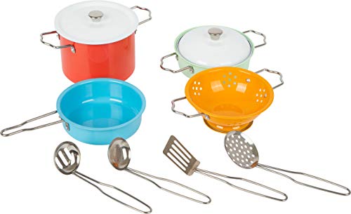 Small Foot Set Di Pentole Con Accessori In Metallo, Per La Cucina Da Gioco, Gioco Di Ruolo Per Bambini Dai 3 Anni In Su, Multicolore