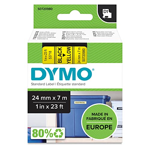 Dymo S0720980 Nastri D1, 24 Mm X 7 M, Nero/Giallo