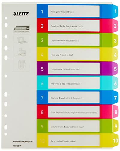 Leitz Rubrica Con Tasti 1-10, Stampabile Al Pc, Formato A4, Formato Extra Largo, Polipropilene Robusto, Multicolore, Gamma Wow, 12430000