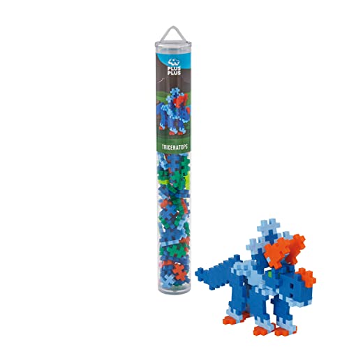 Plus-Plus- Dinosaurier Triceratops Tubo Mix (100 Pezzi), Multicolore, 300.4094