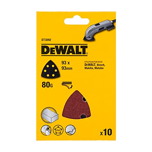 Dewalt Carta Abrasiva Triangolare Grana 80 - Confezione Da 10 Fogli, Dt3092-Qz