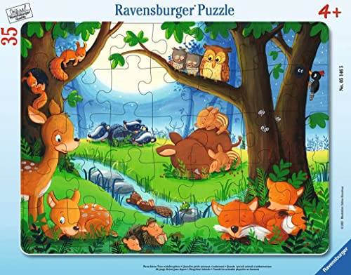 Ravensburger- Quando I Piccoli Animali Vanno A Dormire Tiere Bambini 05146-Quando, Puzzle Con Cornice Da 35 Pezzi, Colore Verde Teal/Turchese, 05146