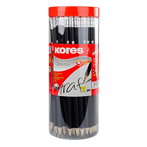 Kores - Grafitos: Matite Di Grafite Hb Con Mina Morbida E Gomma Da Cancellare, Forma Triangonale Ergonomica, Confezione Da 72