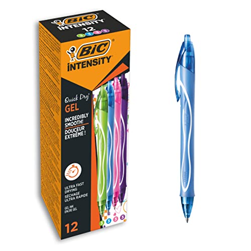 Bic Intensity Quick-Dry, Penne Gel Colorate, Punta Media (0.7 Mm), Colori Assortiti, Confezione Da 12, Fornitura Per Cancelleria Scuola E Ufficio