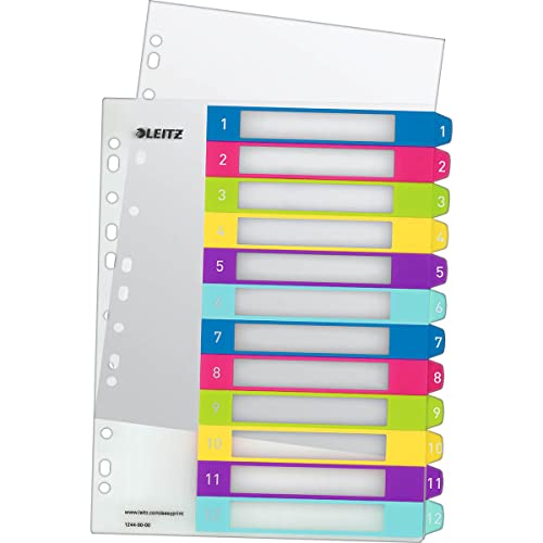 Leitz Rubrica Con Tasti 1-12, Stampabile Al Pc, Formato A4, Formato Extra Largo, Polipropilene Robusto, Multicolore, Gamma Wow, 12440000