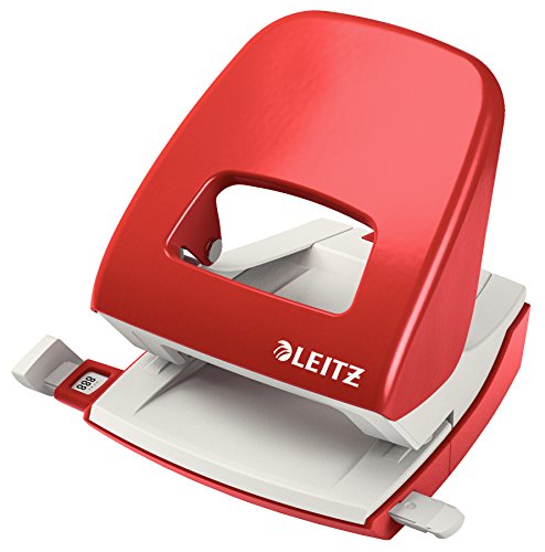 Leitz Pratica Perforatrice Da Ufficio, Capacità Fino A 30 Fogli, Rosso, Metallo, Guida Di Arresto Con Barra Di Selezione Del Formato, Gamma Nexxt, 500