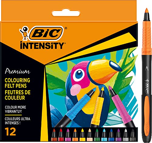 Bic Intensity Premium, Pennarelli Colorati Per Disegnare E Colouring Book, 12 Unità, Cancelleria Scuola