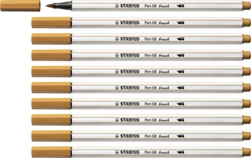 Pennarello Premium Con Punta A Pennello - Stabilo Pen 68 Brush - Confezione Da 10 - Ocra Scuro
