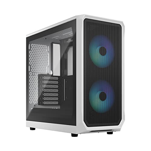 Fractal Design Focus 2 Rgb White -Tempered Glass Clear Tint - Mesh Front – Two 140 Mm Rgb Aspect Fans Included - Atx Gaming Case
