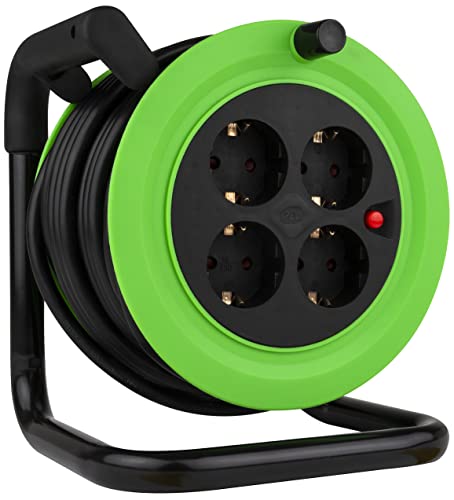 Rev 0010043812 - Avvolgicavo Interno, 4 Prese Con Contatto Di Protezione, 15 M, Colore: Verde
