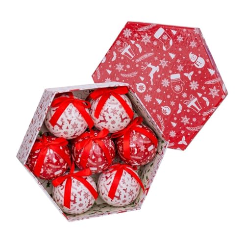 Caja Decorada Con 7 Bolas Navidad Rojo Y Blanco 70 Mm