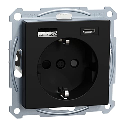Merten - Presa Schuko Con Caricatore Usb, Nero Opaco, Sistema M, Meg2367-0403,