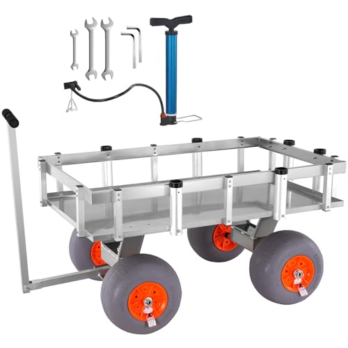 Vevor Carrello Da Pesca Da Spiaggia Capacità Di Carico 226,79Kg, Carrello Con 6 Porta Canne Da Pesca Ruote In Gomma Gonfiabili, Carrello Da Pesca Acci