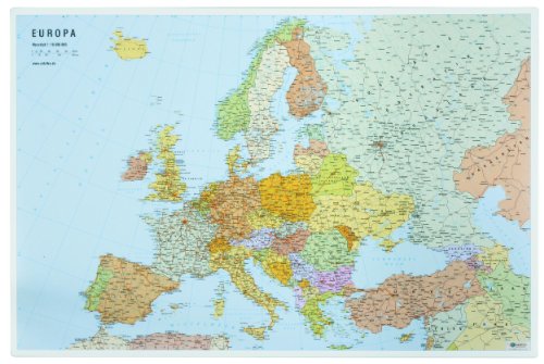 Veloflex 4673000 - Blocco Da Tavolo Mappa Dell'Europa, 40 X 60 Cm, Antiscivolo, Lavabile, Con Pellicola Protettiva Trasparente Antiriflesso, Blocco Da