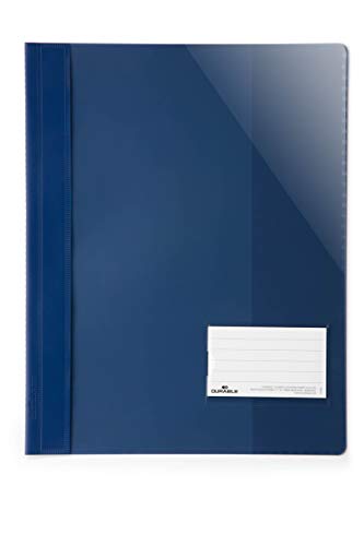 Durable 269007 Clear View Cartellina Per Documenti Perforati F.To A4, Pressino Ferma Fogli Ad Aghi, Blu, Confezione Da 25 Pezzi
