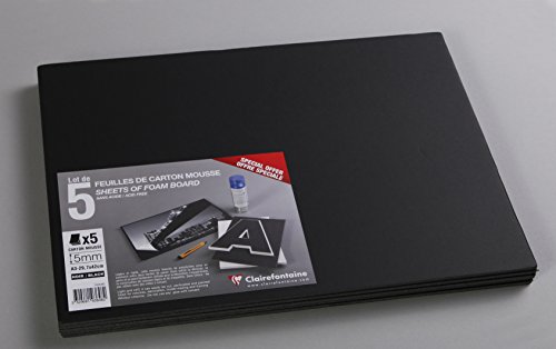Clairefontaine 193648C - Confezione Di Carton Mousse 5 Fogli 29,7X42 Cm, Spessore 5 Mm, Nero