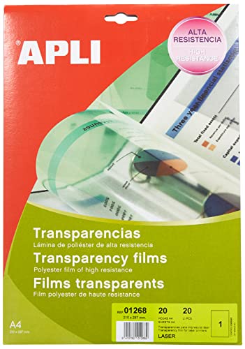 Apli 1268-Transparencias Sin Banda Para Láser 20 Hojas
