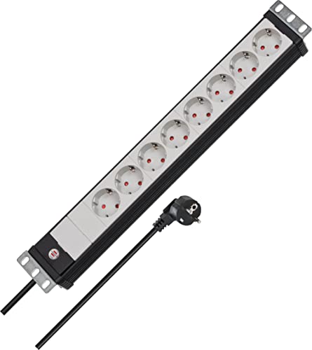 Brennenstuhl 1156057028 Premium-Line-Ciabatta Elettrica A 8 Prese, Formato 19", Ideale Per Server (Con Cavo Da 3 M, Made In Germany), Colore: Nero/Gri
