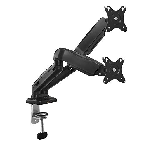 Ewent - Supporto Da Tavolo Con Molla A Gas Per 2 Monitor Fino A 27" (68,6 Cm), Con Attacco Vesa - Facile Fissaggio Dello Schermo