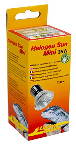Lucky Reptile Halogen Sun Mini Pacco Da Due - Irradiatore Di Calore Da 35 W Per Supporto E27 - Mini Lampada Alogena Per Rettili - Lampada Da Terrario