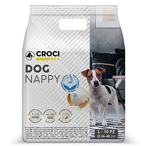 Croci Dog Nappy - Mutanda Assorbente Per Cani Femmine, Taglia L - Ø 34-48 Cm, Pannolino Igienico Ciclo E Pipi Cane, Antiodore, Usa E Getta, Chiusura A