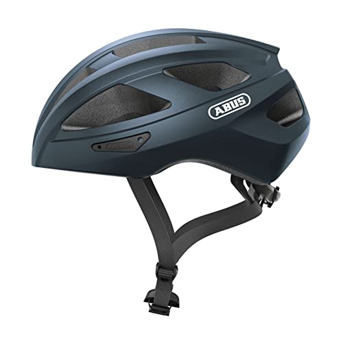 Abus, Casco Per Bici Da Corsa Abus Macator, Casco Da Bici Sportivo Per Principianti, Adatto Per Capelli Raccolti A Coda, Per Uomo E Donna, Blu, Taglia