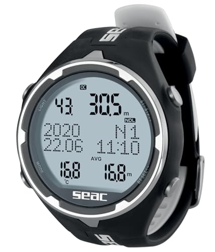 Seac Action, Computer Da Subacquea Per Immersioni E Apnea, Manager Per Pc/Mac, Allarmi Di Sicurezza, Dive Log Unisex Adulto, Nero/Bianco, Standard