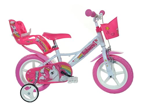 Dino Bikes Unicorno 12" Bicicletta, 30,5 Cm Bambina, Bianco E Rosa